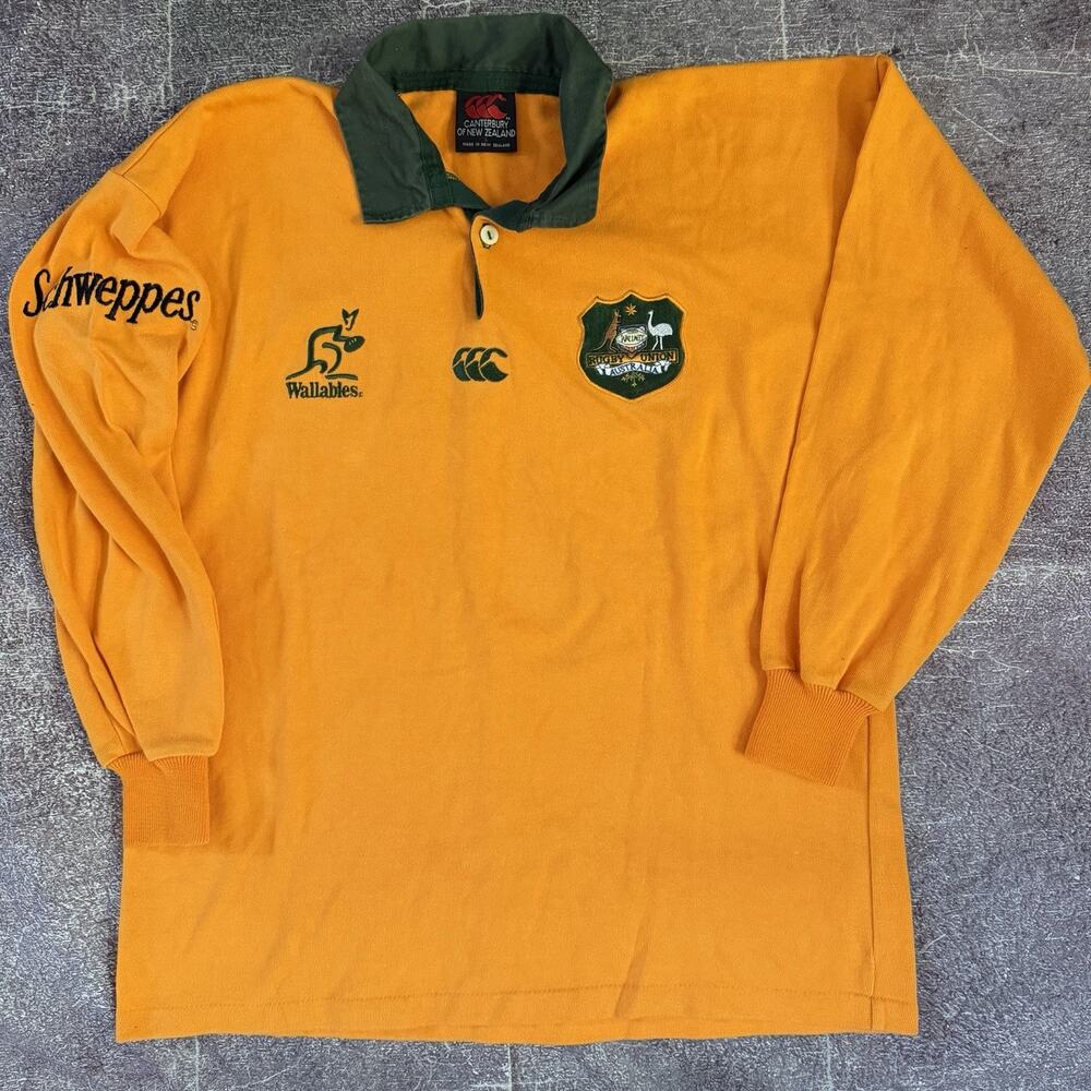 Men's Vintage 90's Canterbury Australia Wallabies Rugby Union Yellow Jersey Sz L